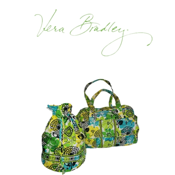 VERA BRADLEY LIMES UP DIAPER BAG & EXTRA SPARE DRAWSTRING CARRY ALL - Picture 1 of 11